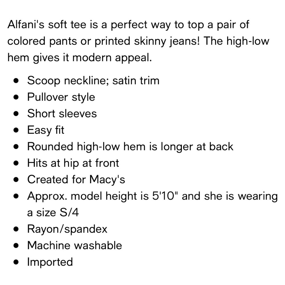 ALFANI Ivory Cream Satin-Trim High-Low T-Shirt Top - Picture 5 of 7